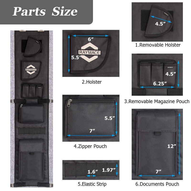 RAYMACE Gun Safe Door Panel Organizer 10W*46H inch，Adjustable Width to