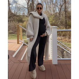 G4Free Maternity Pants for Work Stretch Pregnancy Work Pants Wide Leg Dress Trousers with Pockets Winter Outfits (Black,M,32")