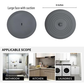 Tub Stopper 2 Pack,Bathtub Drain Stopper,6 inches Large Silicone Drain Plug,Hair Stopper Flat Suction Cover for Kitchen Bathroom Accessories and Laundry (Gray/White) | XIAOZHIHUI
