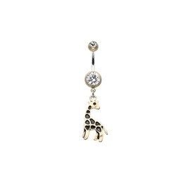 Pierced Owl Clear CZ Crystal Vintage Boho Giraffe Dangle Belly Button Navel Ring (Gold Tone)