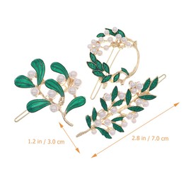 Lurrose 3 Leaves Pearl Hair Clip Decorative Hair Retro Leaf Hair Clips Green Crystal Hair Hair Clips with Flowers Lily of the Valley Bridal Metal Flower Headpiece Pearl (Plastic)