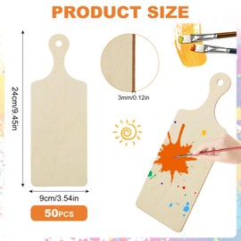 50 PCS Wooden Mini Cutting Board with Handle Unfinished Wood Craft Mini Charcuterie Boards Paddle Blank Small Chopping Board for DIY Kitchen Cooking Vegetables Decor (9.4 x 3.5 Inch)