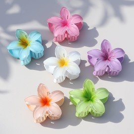 Sisiaipu Flower Hair Clips for Women 6 Pcs Hawaiian Large Claw Clips Plumeria Medium Hair Claw Clips for Thick Thin Hair Hibiscus Tropical Beach Hair Accessories for Women Girls and Girls (PS)