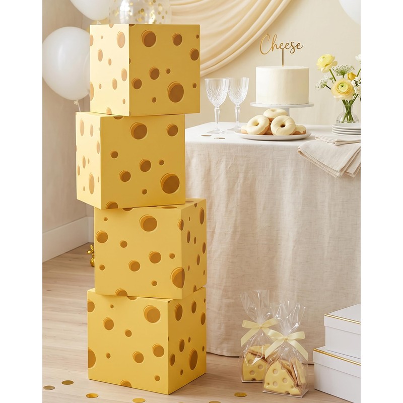 TOUROAM 4 PCS Cheese Party Decoration Boxes, Yellow Cheese Food