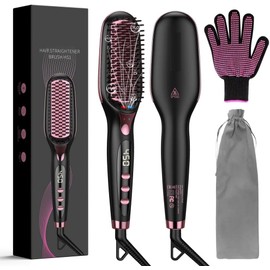 Aprafie Hair Straightener Brush,Hs1 Brush with 16 Kinds of Heat,Metal Ceramic Heating with LCD Scree.,Anti Scald and Automatic Closing Function for Hair Heath and Beauty(Gift Hairpin)