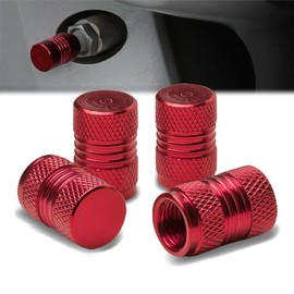 4Pcs Polished Aluminum Tire Rim Valve Air Port Dust Cover Stem Caps, Anodized & Powdercoated, Meshed Style, Red Color