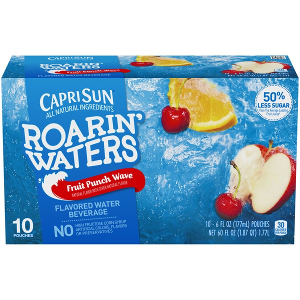 Capri Sun Roarin' Waters Fruit Punch Wave Naturally Flavored Water Beverage (40 ct Pack, 4 Boxes of 10 Pouches)