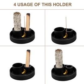 4 in 1 Incense Burner Holder,Ceramic Incense Burner Holder and Palo Santo Holder,Sage Holder Burning- 4.52" Ash Catcher Tray for Meditation and Yoga Room (Black-Moon)