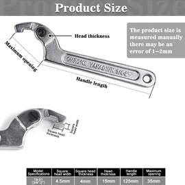 ZACUDA Adjustable Hook Wrench, 19-51mm C Hook Wrench Chrome Vanadium Hook Wrench Joint Hook Wrench with Non-Slip Gloves for Cylindrical Nuts (Square Head)