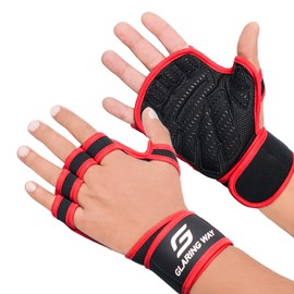 Glaring Way Workout Gloves Women & Men - Weightlifting Gloves for Men & Women with Silicone Padding, Ventilation & Wrist Wraps - Gym/Cycling (Red, Large)