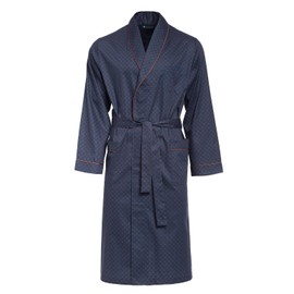 LEVERIE Men's Elegant Dressing Gown / Sporty Bathrobe (Made in EU) Sauna Gown, Dressing Gown Dots Dark Blue/Orange