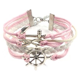 Wrapables Vintage Leather and Rope Infinity Bracelet – Multicolor Anchor, Infinity, Pink Ship’s Wheel