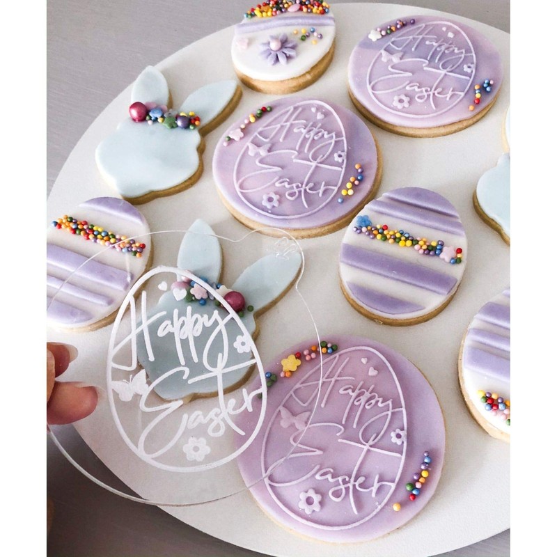 LissieLou Decorative Egg Cookie Embosser Happy Easter Icing Fondant Stamp