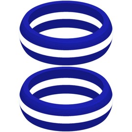 Set of Two (2) Thin White Line Silicone Rings Size 7 - Engagement Wedding Replacement Band for Active and Workout Lifestyles - EMS Support