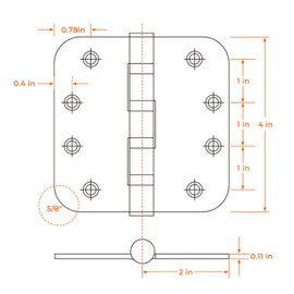 Haidms 304 Stainless Steel Black Ball Bearing Door Hinges for Exterior & Interior Doors 4in Stainless Steel Heavy-Duty Door Hinges Black 4inch, 5/8'' Radius Corners 3PACK