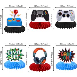 Pack of 6 Video Game Table Decoration Game On Table Decoration Birthday Controls GamePad Table Decoration Honeycomb Decorations for Game Theme Baby Shower Children Boys Girls Birthday Party Table