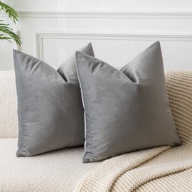 JUSPURBET Grey Velvet Throw Pillow Covers 14x14 Inches Set of 2 with Zipper,Decorative Soft Solid Pillow Covers for Couch Bed Sofa