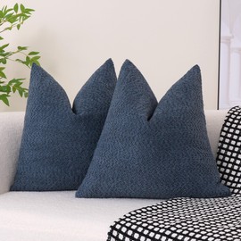 VOILYBIRD Pack of 2 Heavy Boucle Throw Pillow Covers 18x18 Inches, Decorative Pillow Covers on Sofa Couch, Modern Cushion Covers for Living Room, Navy Blue
