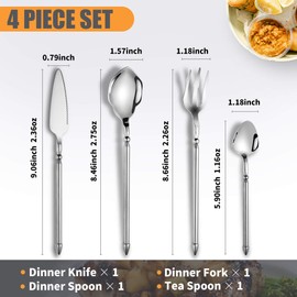 Joincook Unique Silverware Set,Artistic Stainless Steel Cutlery Set of 4 Piece,Craft Flatware Set with Double-edged Knife,Mirror Polished,Dishwasher Safe