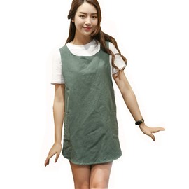 Japanese Style Soft Cotton Linen Apron with Two Side Pockets, X Cross Halter Apron, Kitchen Cooking Clothes Present for Women DIY Project, Crafting, Cooking, Baking (Army Green)