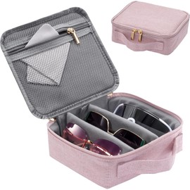 Lolalet Travel Sunglasses Organizer Storage Case, Adjustable Slots Multiple Eyeglasses Storage Bag, Portable Glasses Eye Wear Holder for Men Women Traveling - 4 Slots, Dark Grey