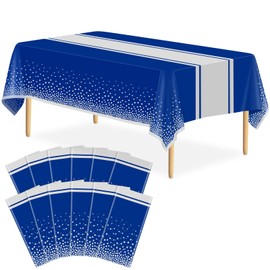 LIKAJON 12 Pack Blue and Silver Tablecloth Party Decorations Plastic Blue Tablecloth Printed Silver Table Runner 54 x108 Inch Disposable Rectangle Table Cover for Birthday Wedding Graduation