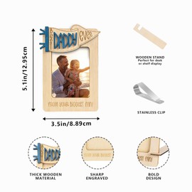 Fathers Day Visor Clip Dad Gifts from Daughter Son Wooden Car Picture Holder for Dad Birthday Gift Car Visor Photo Clip Fathers Day Decorations with Wooden Stand for Desk Display Fathers Day Gift