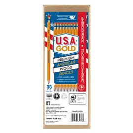 RoseArt U.S.A. Gold Pre-Sharpened American Wood Cased #2 HB Yellow Pencils, 36 Pack