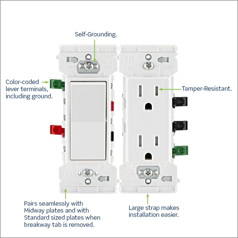 Leviton Lever Edge 15 Amp 3-Way Rocker Switch, 10-Pack, E5603-MW,