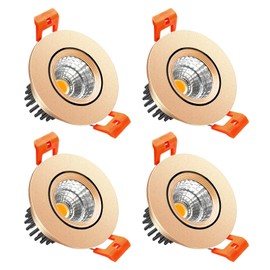 LightingWill 2inch LED Dimmable Downlight, 3W COB Recessed Ceiling Light, Daylight White 5500K-6000K, CRI80, 25W Halogen Bulbs Equivalent, Gold (4Pack)