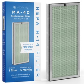 Medify Air MA-40 Genuine Replacement Filter | for Allergens, Wildfire Smoke, Dust, Odors, Pollen, Pet Dander | 3 in 1 with Pre-filter, H14 HEPA, and Activated Carbon | Removal to 0.1 Microns | 1-Pack