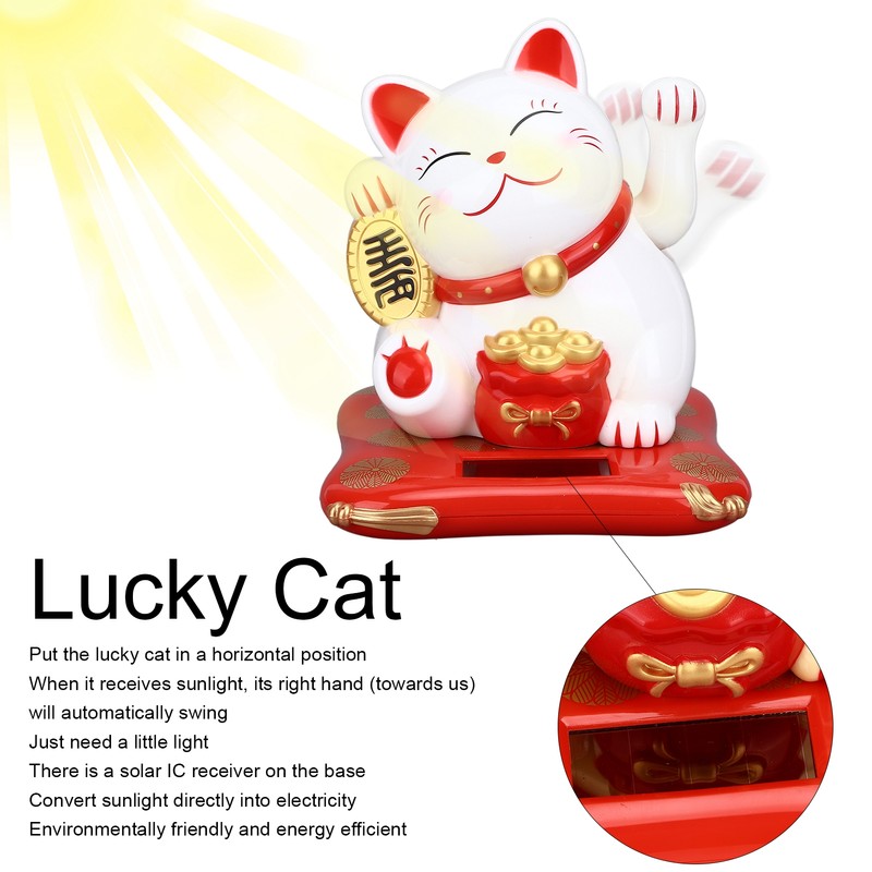 Lucky Cat Solar Powered Cute Decorative Wealth Welcoming Waving Fortune