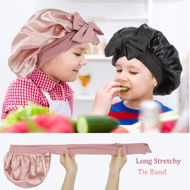 SAYMRE 2 PCS Kids Bonnet for Girls Double Layer Silk Satin Bonnet Sleep Cap for Child Curly Natural Hair 3-12Y (Pink&Black)