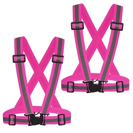 Oeyliz Reflective Vest Reflective Running Vest Men Women 2 Pack High Visibility Safety Vest Night Running Vest Running Gear Adjustable Reflective Safety Running Walking Cycling(Rose Pink+Rose Pink)