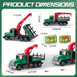 LerBao Large Animals Transport Truck Toys for 3 4 5 6 7 8 Year Old Boys, Truck with Loading Crane,Lights and Sounds Vehicles Toy for Kids Childs Toddlers Christmas Birthday Gift