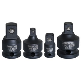 RIGOR 11731 Impact Socket Adapter and Reducer Set | 1/4"-3/8"-1/2" Impact Driver Conversions, 4 Piece Set, 2 Adapters, 2 Reducers | Chrome Molybdenum Alloy Steel (CR-MO) | Quick-Fit for Hog Ring Anvil