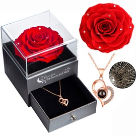Yamonic Real Preserved Rose with I Love You Necklace 100 Languages Jewelry Gift Box, Eternal Real Rose for Valentine's Day Mother's Day Wedding Anniversary Birthday Gift for Her, Pink