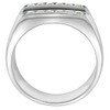 Sterling Silver Mens Rectangular Black Onyx Ring 2 Grooves CZ