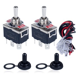 DWMD 2Pcs 30Amp 250V AC DPDT Latching Rocker Toggle Switch, 12V DC Heavy Duty 6Pin 3Position ON Off ON with Waterproof Boot Cap and 6.3mm Terminal pre-Wired Cables