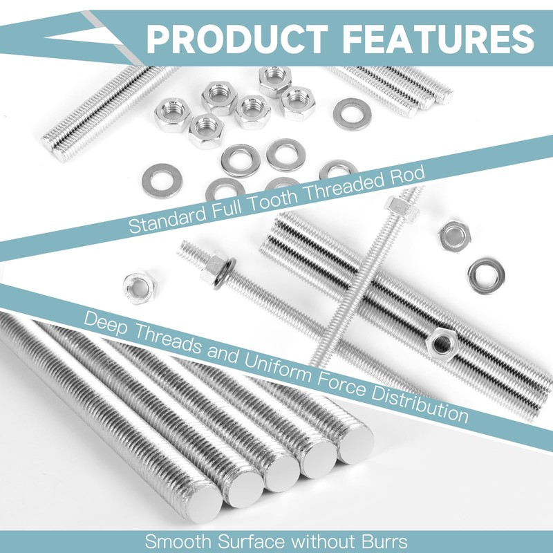 Pack of 5 Threaded Rods M6 x 100 mm, Threaded