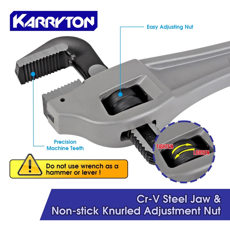 KARRYTON 24 Inch Aluminum Offset Pipe Wrench, 4"/101mm Adjustable Jaw