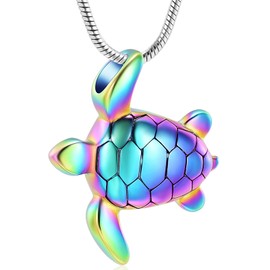 Imrsanl Sea Turtle Cremation Jewelry for Ashes Necklace Keepsake Memorial Urns Pendant Jewellery for Pets/Human (Colorful)