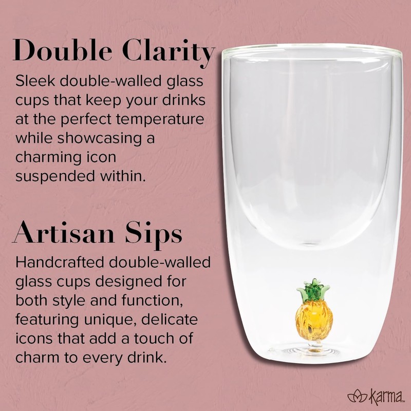 Karma, 10 Oz 3D Glass Cup, Cocktail Tumbler, Juice Glass,