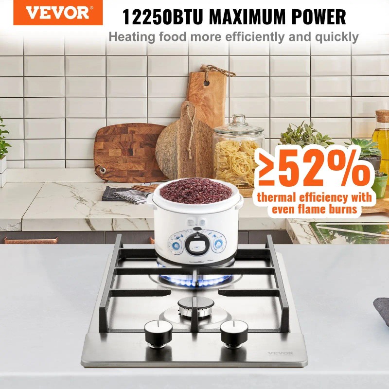 12-Inch Gas Cooktop 2 Burners Built-In Stainless Steel Dual Fuel