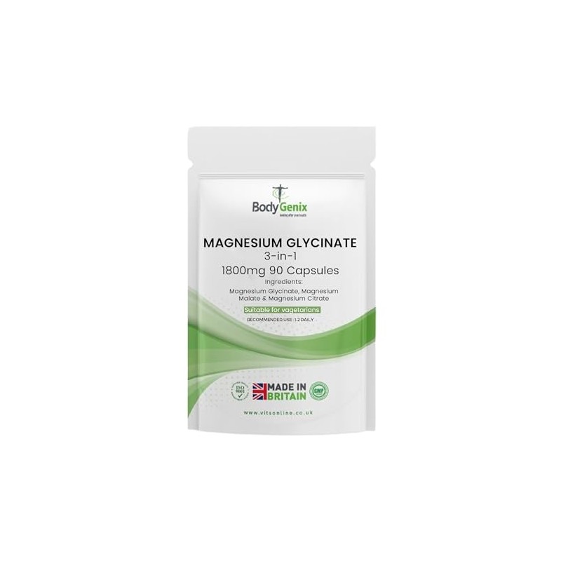 Bodygenix Magnesium 1800mg 3-in-1 Complex - Glycinate Citrate Malate -