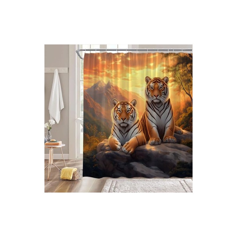 Tiger Shower Curtain African Wildlife Animal Mountain Laying Under Stone