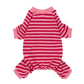 Fitwarm Pink and Red Striped Dog Pajamas, Waffle Dog Clothes for Small Dogs Girl Boy, Puppy Onesie with Feet, Pet Cat Outfit, XXL
