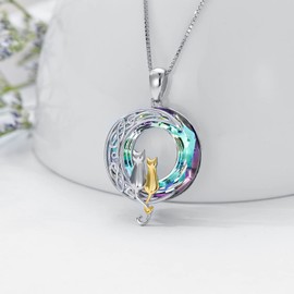 TOUPOP Two Cats Necklace 925 Sterling Silver Cats on the Moon Necklace