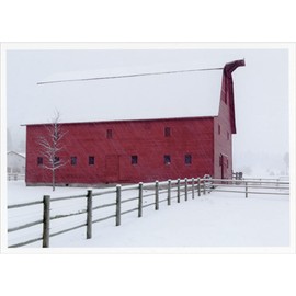 Palm Press Red Barn and Fence in Winter Photo Box of 10 Christmas Cards