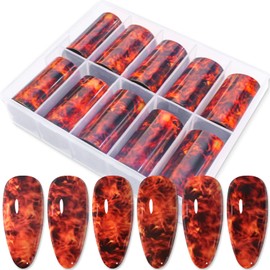 JERCLITY 10 Rolls Flame Nail Foil Transfer Sticker Kit Nail Foil Sheets Foil Nail Art Decals Nail Foil Transfer Stickers Foil Nail Wraps for Foil Nail Art（OrangeRed）
